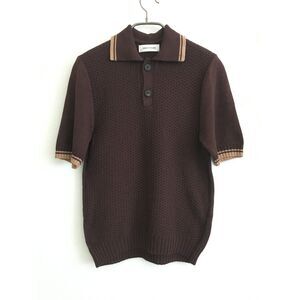 Ernest W Baker Knit Polo Shirt Mens M 48 Brown Cotton Textured Made Portugal